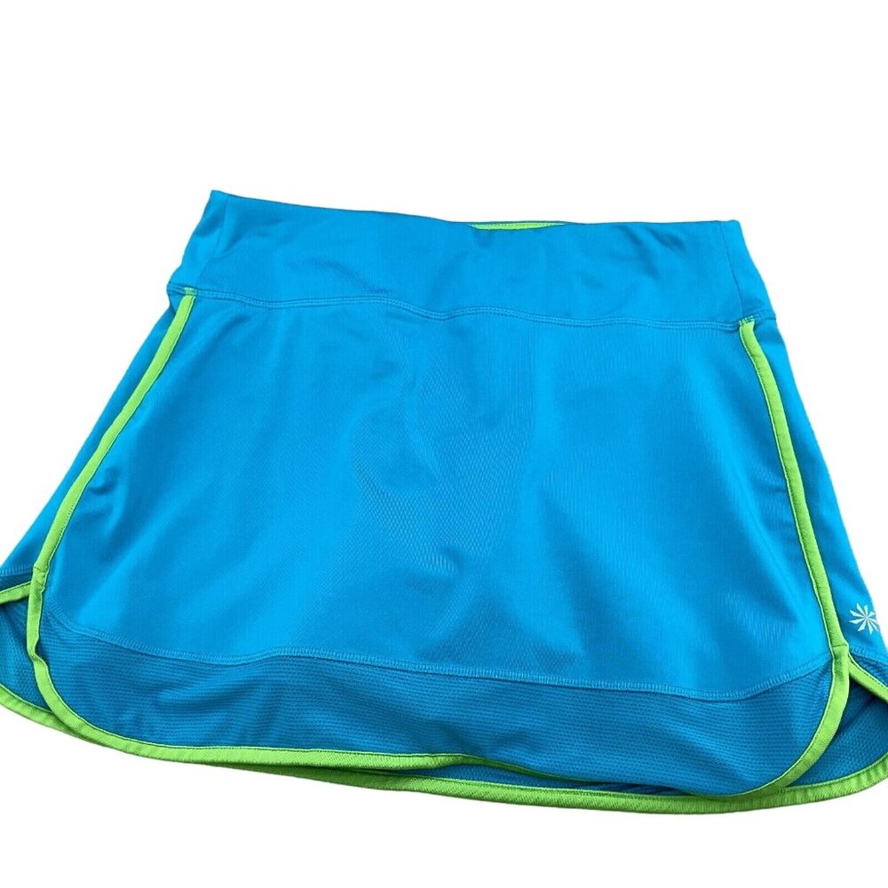 Athleta Skort‎ Women Small Blue Green Mesh Piped Mesh Leg Grip Swim Walk Jog